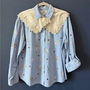 Vintage Teddi Denim shirt with Embroidered Detail Size petite medium